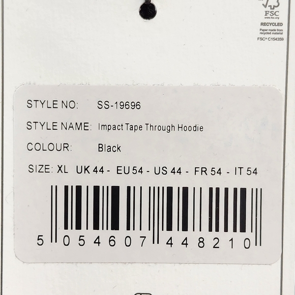 Siksilk Men's Black Impact Tape Through Hoodie - XL - Picture 8 of 8